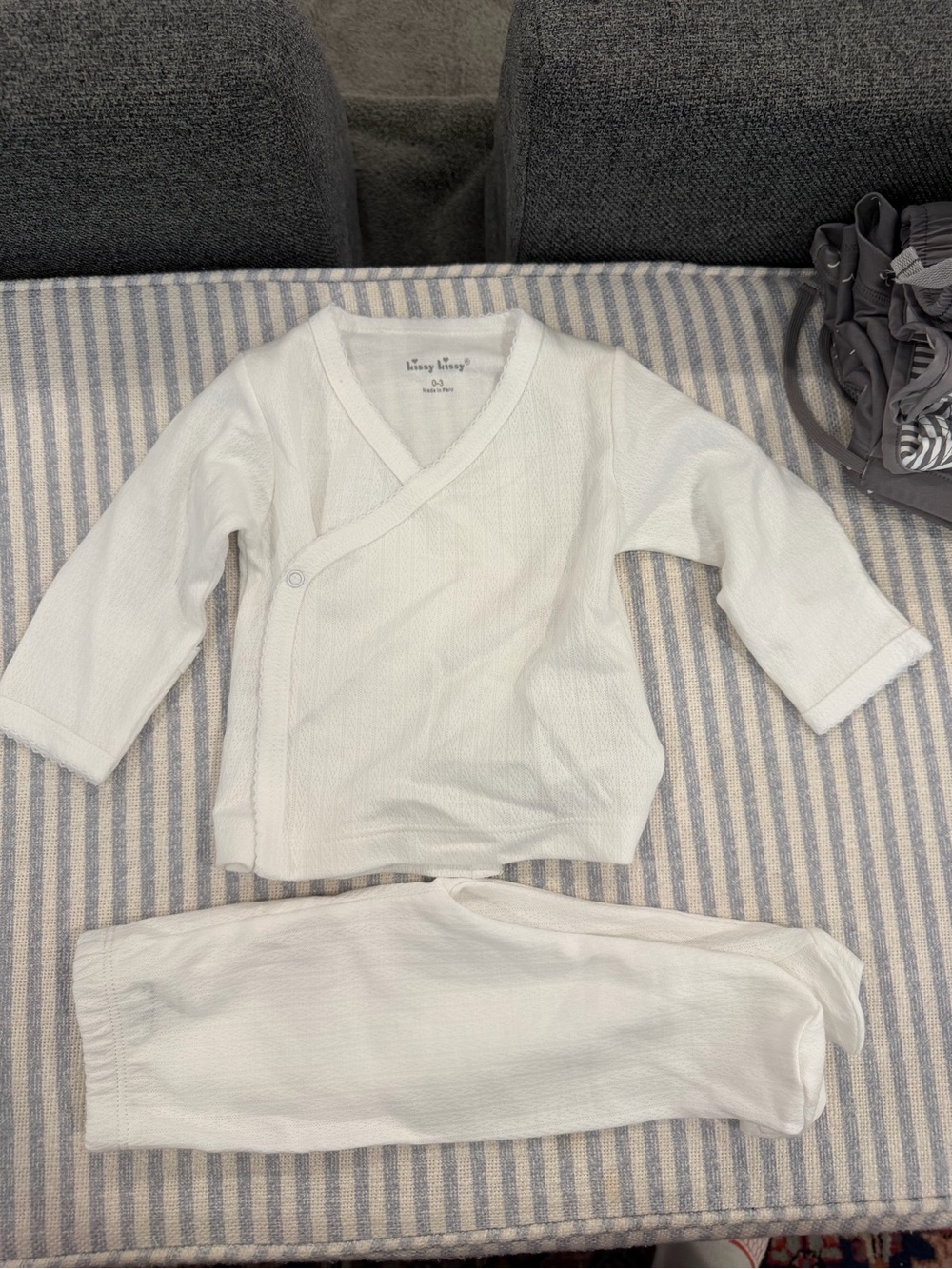 Kissy Kissy White Infant Wrap-Front, Take Home Outfit